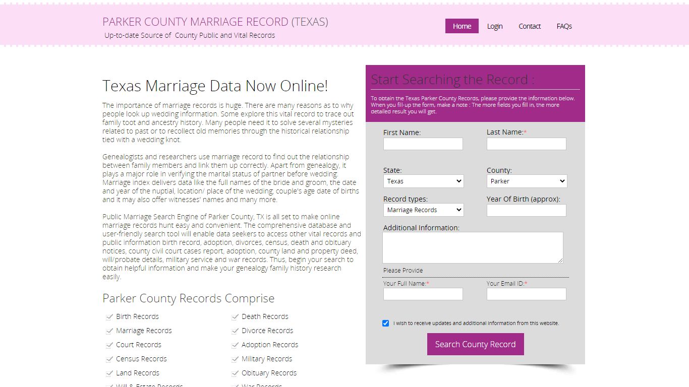 Public Marriage Records - Parker County, Texas